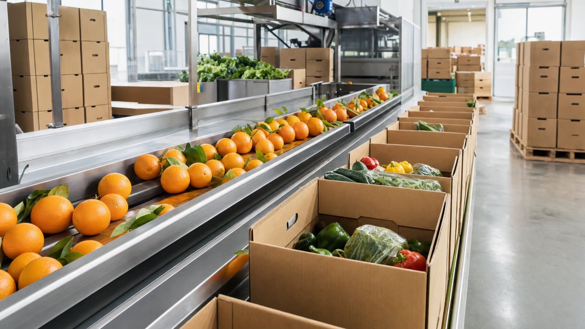 Fresh produce being sorted and packed for export